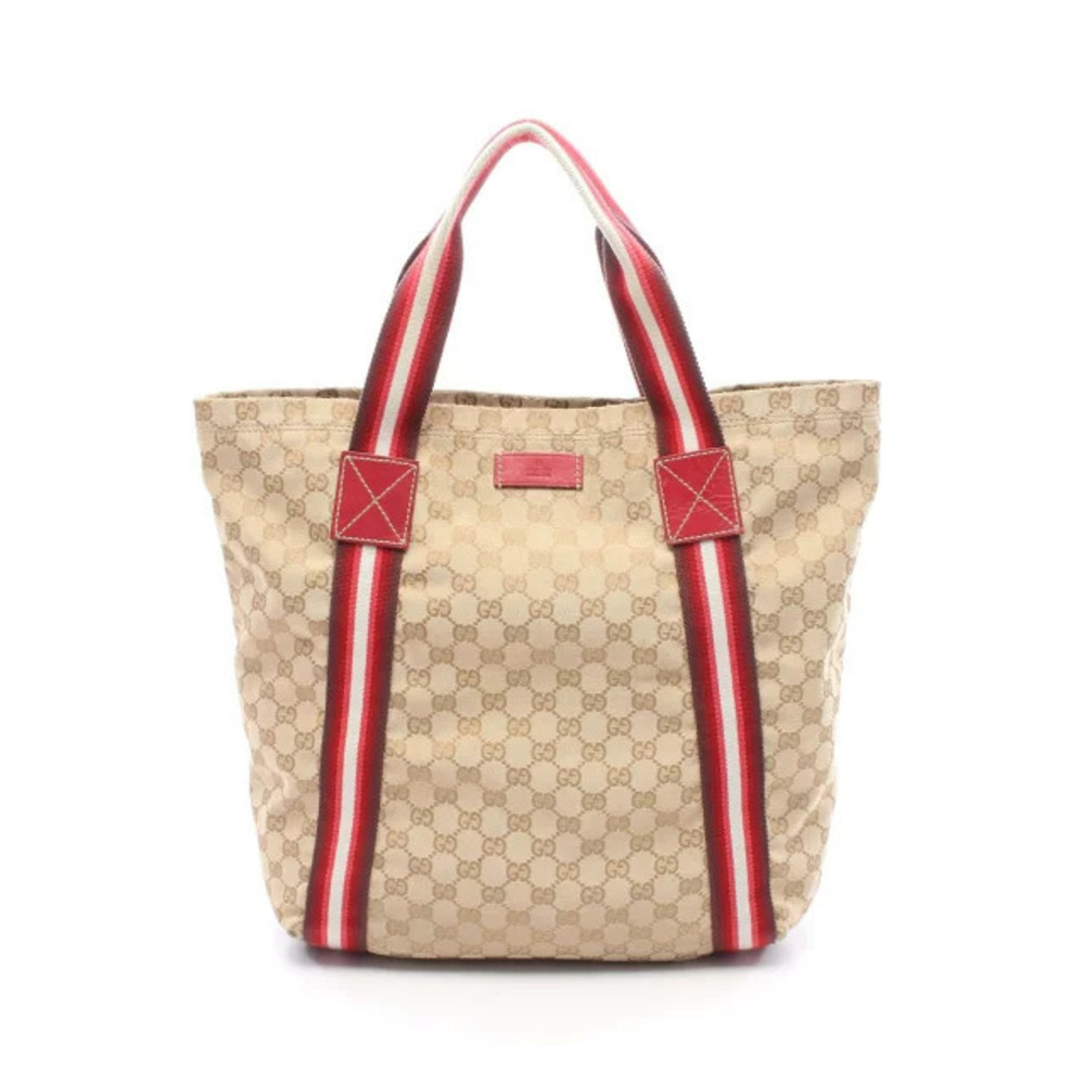 Gucci GG Crystal Tote Bag Canvas Leather Beige Cream Red Multicolor